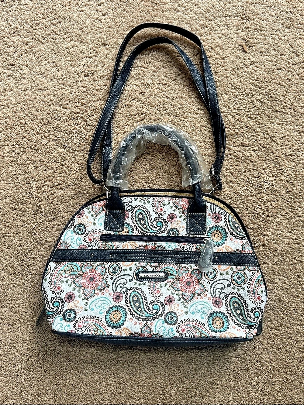 STONE & CO Paisley Shoulder Bag in White & Black BRAND NEW